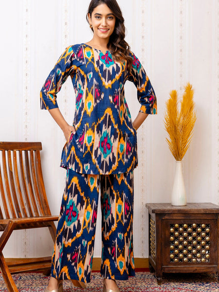 Women's Cotton Co-ord Set - Casual Summer Blue Floral Print Co-ord Set for Effortless Style