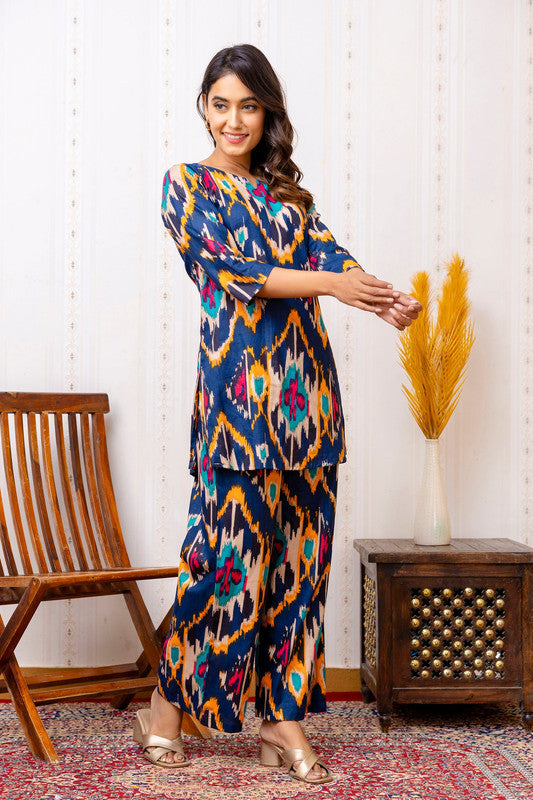 Women's Cotton Co-ord Set - Casual Summer Blue Floral Print Co-ord Set for Effortless Style