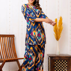 Women's Cotton Co-ord Set - Casual Summer Blue Floral Print Co-ord Set for Effortless Style