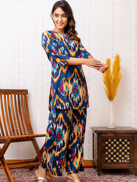 Women's Cotton Co-ord Set - Casual Summer Blue Floral Print Co-ord Set for Effortless Style