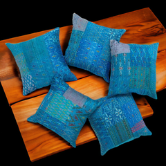 Handmade Indian Embroidered Patchwork Cotton Cushion Cover - 16x16 Inch (40x40 cm) - Artisan Home Decor for Sofa, Couch, Floor, Meditation & Ottoman - 6