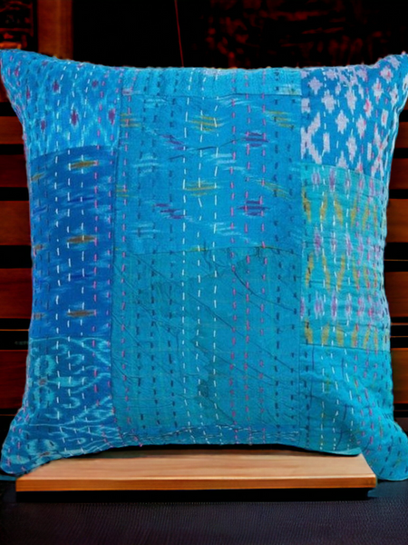 Handmade Indian Embroidered Patchwork Cotton Cushion Cover - 16x16 Inch (40x40 cm) - Artisan Home Decor for Sofa, Couch, Floor, Meditation & Ottoman - 6