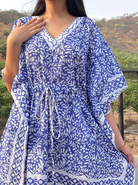 100% Cotton PURPLE Floral Kaftan Indian Vintage Maxi Kimono for Beach or Lounge