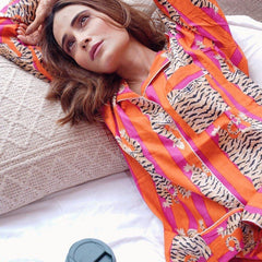 Pure Cotton Pajama Set - Soft Indian Nightwear | Bridesmaid Gift PJ's in Orange Tiger Print
