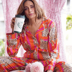 Pure Cotton Pajama Set - Soft Indian Nightwear | Bridesmaid Gift PJ's in Orange Tiger Print