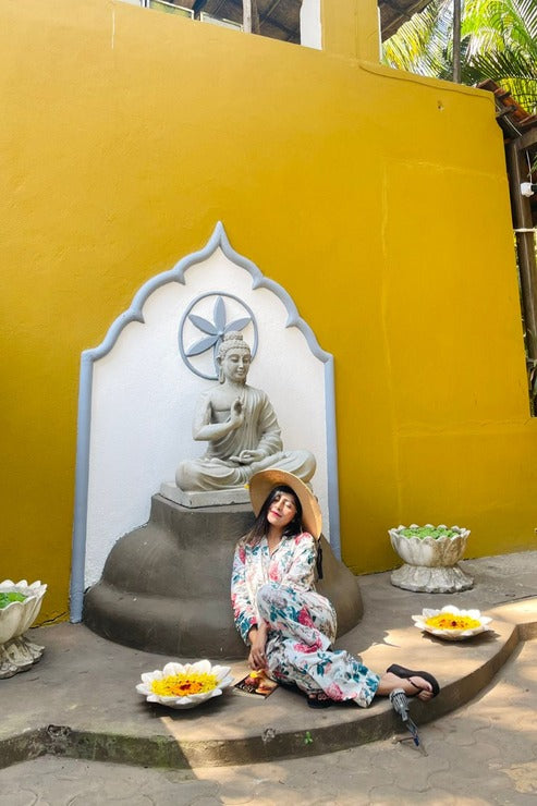 White Floral Cotton Pajama Set - Soft Indian Nightwear | Pure Cotton PJ's & Bridesmaid Gift for Her