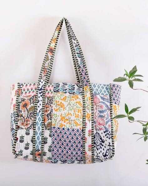 Large Tote Bag Multicolor Patch Work Bag Block Printed Bag Indian Quilted Bags Grocery Bag Women Bag Ethnic Shoulder Bag Cotton Shopping Bag