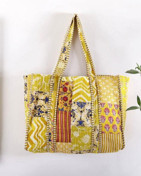 Quilted Cotton Handprinted Reversible Large Pink Animal Printed Tote Bag Eco friendly Sustainable Sturdy Grocery Shopping Handmade Art Boho