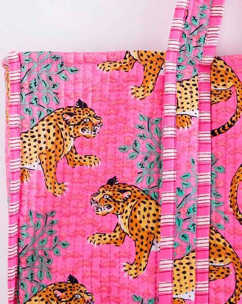 Pink Cotton Quilted Tote Bag Block Print Tote Bag Quilted Tote Bag Jaipuri Handmade Quilted Work Best For Women's Gift