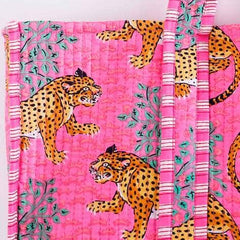 Pink Cotton Quilted Tote Bag Block Print Tote Bag Quilted Tote Bag Jaipuri Handmade Quilted Work Best For Women's Gift