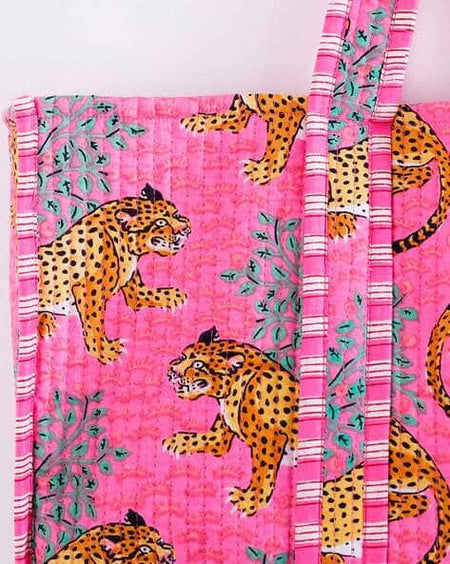 Pink Cotton Quilted Tote Bag Block Print Tote Bag Quilted Tote Bag Jaipuri Handmade Quilted Work Best For Women's Gift
