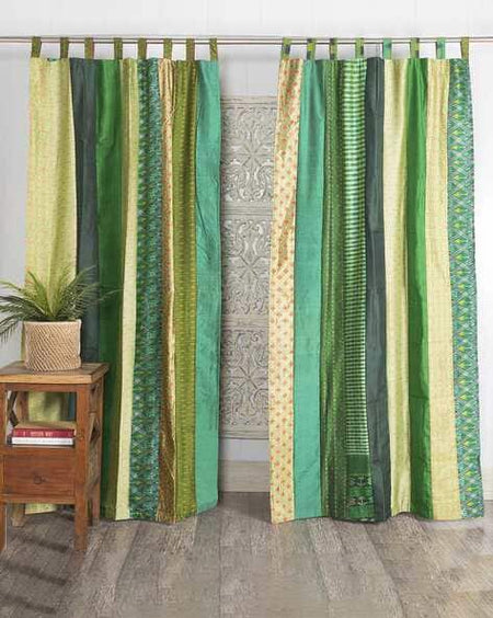 Indian Handmade Silk Saree Fabric Curtain Decorative Boho Hippie Curtain, Room Decor Patchwork Curtain, Window Decor Curtain