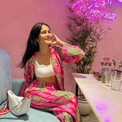 Pink Tiger Print Cotton Pajama Set - Soft Indian Nightwear | Pure Cotton PJ's & Bridesmaid Gift for Her