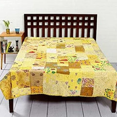 Rajasthan Decor Block Print Multicolour Cotton Jaipuri Kantha Double Bed Cover-Bed Spread - 1