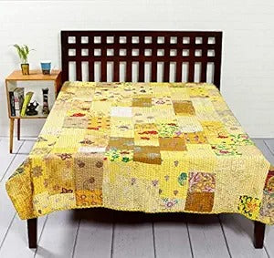 Rajasthan Decor Block Print Multicolour Cotton Jaipuri Kantha Double Bed Cover-Bed Spread - 1