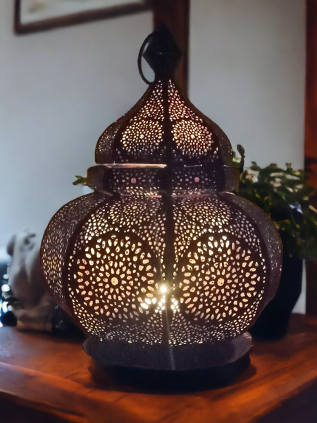 The Decor Affair Moroccan Vintage Lantern Lights Lamp Ziva 30cm Silver Large | Oriental Garden Outdoor Hanging Lanterns for Candles as Decorations | Arabian Indoor Candle Tea Light Holders as Indian P - 5