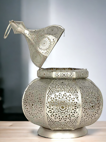 The Decor Affair Moroccan Vintage Lantern Lights Lamp Ziva 30cm Silver Large | Oriental Garden Outdoor Hanging Lanterns for Candles as Decorations | Arabian Indoor Candle Tea Light Holders as Indian P - 5