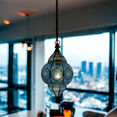 The Decor Affair Moroccan Vintage Lantern Lights Lamp Ziva 30cm Silver Large | Oriental Garden Outdoor Hanging Lanterns for