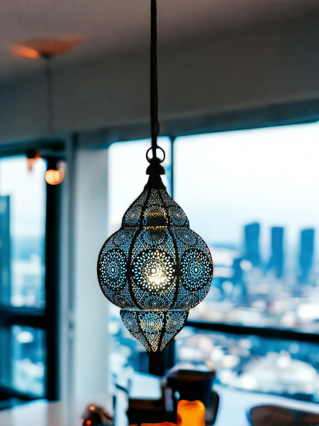 The Decor Affair Moroccan Vintage Lantern Lights Lamp Ziva 30cm Silver Large | Oriental Garden Outdoor Hanging Lanterns for Candles as Decorations | Arabian Indoor Candle Tea Light Holders as Indian P - 3