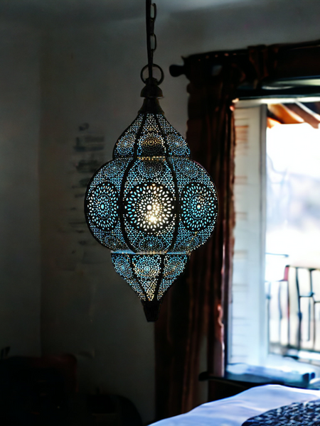 The Decor Affair Moroccan Vintage Lantern Lights Lamp Ziva 30cm Silver Large | Oriental Garden Outdoor Hanging Lanterns for Candles as Decorations | Arabian Indoor Candle Tea Light Holders as Indian P - 3