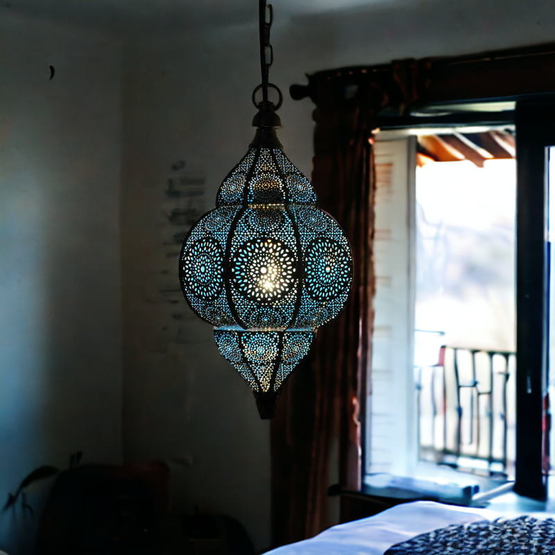 The Decor Affair Moroccan Vintage Lantern Lights Lamp Ziva 30cm Silver Large | Oriental Garden Outdoor Hanging Lanterns for