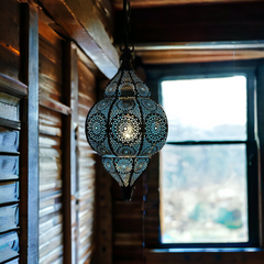 The Decor Affair Moroccan Vintage Lantern Lights Lamp Ziva 30cm Silver Large | Oriental Garden Outdoor Hanging Lanterns for