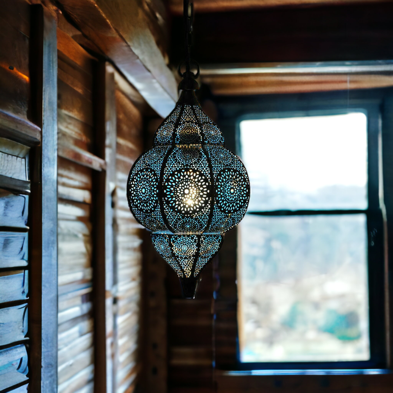 The Decor Affair Moroccan Vintage Lantern Lights Lamp Ziva 30cm Silver Large | Oriental Garden Outdoor Hanging Lanterns for