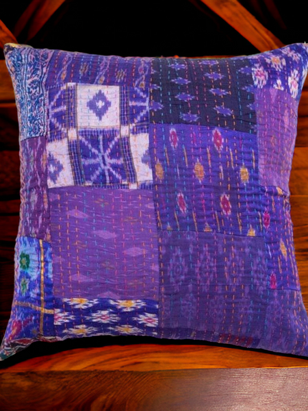 Handmade Indian Embroidered Patchwork Cotton Cushion Cover - 16x16 Inch (40x40 cm) - Artisan Home Decor for Sofa, Couch, Floor, Meditation & Ottoman - 4