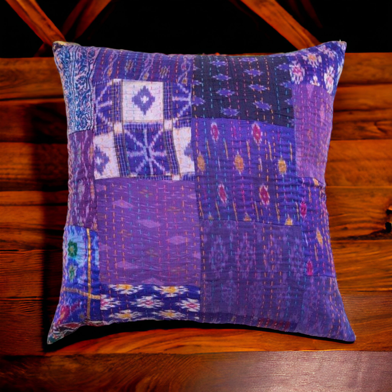 Handmade Indian Embroidered Patchwork Cotton Cushion Cover - 16x16 Inch (40x40 cm) - Artisan Home Decor for Sofa, Couch, Floor, Meditation & Ottoman - 4