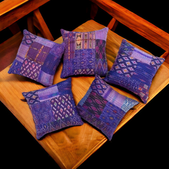 Handmade Indian Embroidered Patchwork Cotton Cushion Cover - 16x16 Inch (40x40 cm) - Artisan Home Decor for Sofa, Couch, Floor, Meditation & Ottoman - 4