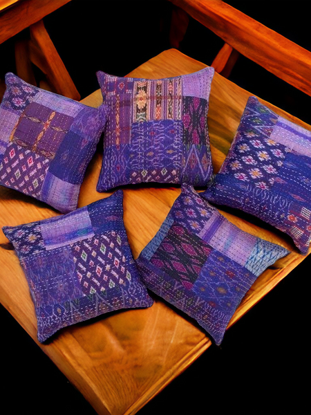 Handmade Indian Embroidered Patchwork Cotton Cushion Cover - 16x16 Inch (40x40 cm) - Artisan Home Decor for Sofa, Couch, Floor, Meditation & Ottoman - 4