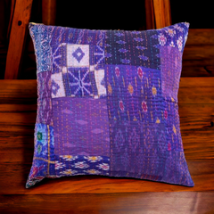 Handmade Indian Embroidered Patchwork Cotton Cushion Cover - 16x16 Inch (40x40 cm) - Artisan Home Decor for Sofa, Couch, Floor, Meditation & Ottoman - 4