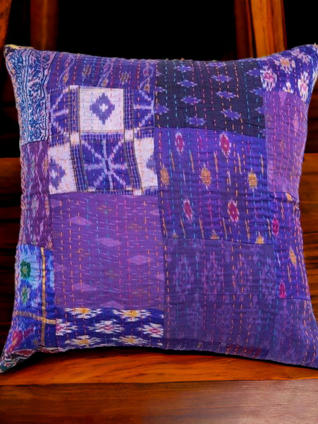 Handmade Indian Embroidered Patchwork Cotton Cushion Cover - 16x16 Inch (40x40 cm) - Artisan Home Decor for Sofa, Couch, Floor, Meditation & Ottoman - 4