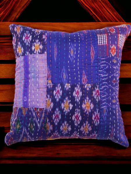 Handmade Indian Embroidered Patchwork Cotton Cushion Cover - 16x16 Inch (40x40 cm) - Artisan Home Decor for Sofa, Couch, Floor, Meditation & Ottoman - 4