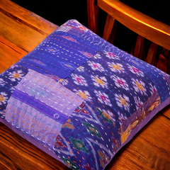 Handmade Indian Embroidered Patchwork Cotton Cushion Cover - 16x16 Inch (40x40 cm) - Artisan Home Decor for Sofa, Couch, Floor, Meditation & Ottoman - 4