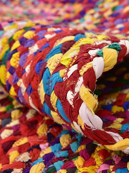 Rag Rug in Colorful Chindi Braided Contemporary Colorful Design Reversible Round