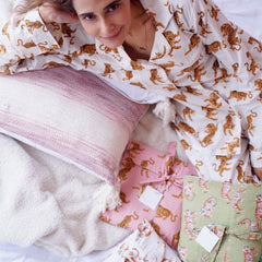 White Tiger Print Cotton Pajama Set - Soft Indian Nightwear | Pure Cotton PJ's & Bridesmaid Gift for Her