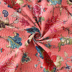 Rajasthan Decor Block Print Multicolour Cotton Jaipuri Kantha Double Bed Cover-Bed Spread