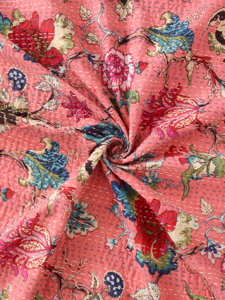 Rajasthan Decor Block Print Multicolour Cotton Jaipuri Kantha Double Bed Cover-Bed Spread