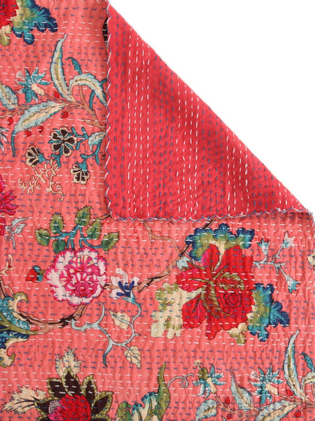 Rajasthan Decor Block Print Multicolour Cotton Jaipuri Kantha Double Bed Cover-Bed Spread