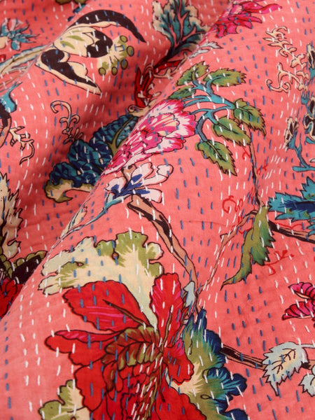 Rajasthan Decor Block Print Multicolour Cotton Jaipuri Kantha Double Bed Cover-Bed Spread