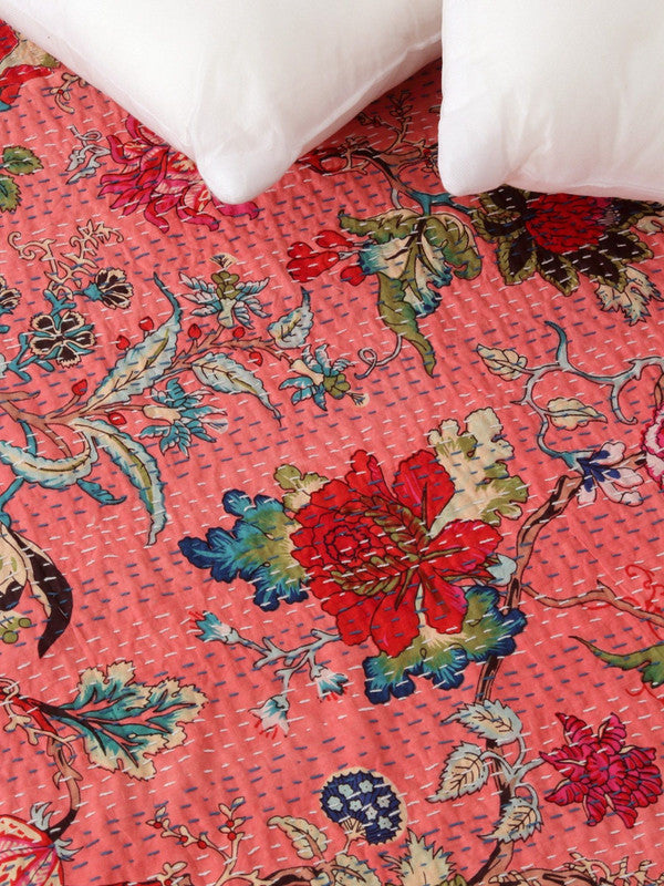 Rajasthan Decor Block Print Multicolour Cotton Jaipuri Kantha Double Bed Cover-Bed Spread