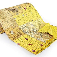 Rajasthan Decor Block Print Multicolour Cotton Jaipuri Kantha Double Bed Cover-Bed Spread - 1
