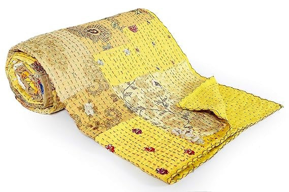 Rajasthan Decor Block Print Multicolour Cotton Jaipuri Kantha Double Bed Cover-Bed Spread - 1