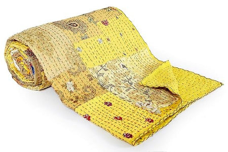 Rajasthan Decor Block Print Multicolour Cotton Jaipuri Kantha Double Bed Cover-Bed Spread - 1