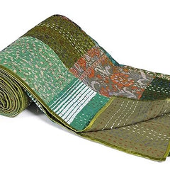 Rajasthan Decor Block Print Multicolour Cotton Jaipuri Kantha Double Bed Cover-Bed Spread - 2