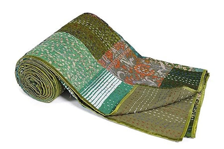 Rajasthan Decor Block Print Multicolour Cotton Jaipuri Kantha Double Bed Cover-Bed Spread - 2