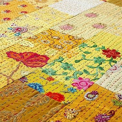 Rajasthan Decor Block Print Multicolour Cotton Jaipuri Kantha Double Bed Cover-Bed Spread - 1