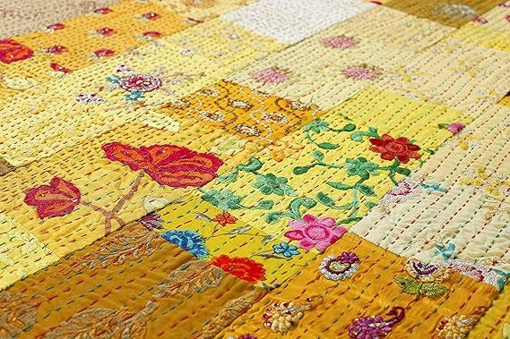 Rajasthan Decor Block Print Multicolour Cotton Jaipuri Kantha Double Bed Cover-Bed Spread - 1