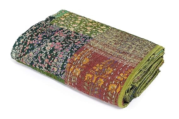 Rajasthan Decor Block Print Multicolour Cotton Jaipuri Kantha Double Bed Cover-Bed Spread - 2
